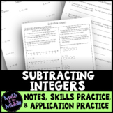 Subtracting Integers - Notes, Practice, and Application Pack