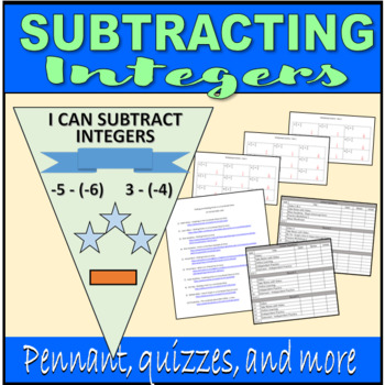 Preview of Subtracting Integers - Quizzes, Pennants, and more