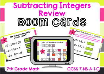 Preview of Subtracting Integers Review Boom Cards-Digital Task Cards