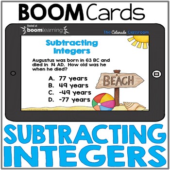 Preview of Subtracting Integers Task Card BOOM Cards Internet Activity