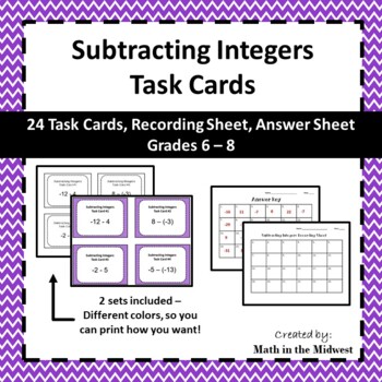 Preview of Subtracting Integers Task Cards - 7.NS.1