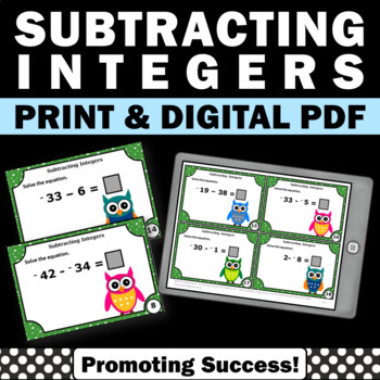 Preview of Subtracting Integers Math Task Cards Positive and Negative Numbers 7.NS.A.1c