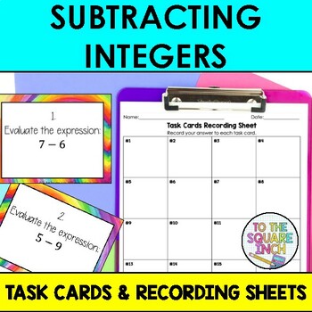 Preview of Subtracting Integers Task Cards | Subtraction Math Center Practice Activity