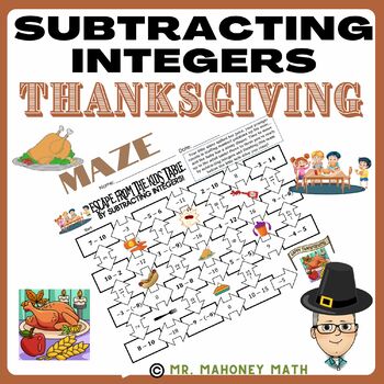 Preview of Subtracting Integers Thanksgiving Maze
