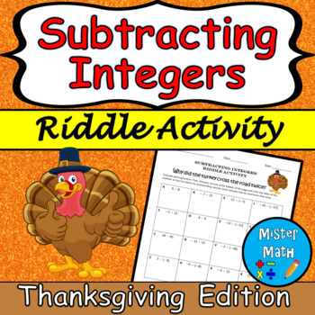Preview of Subtracting Integers Thanksgiving Riddle Activity