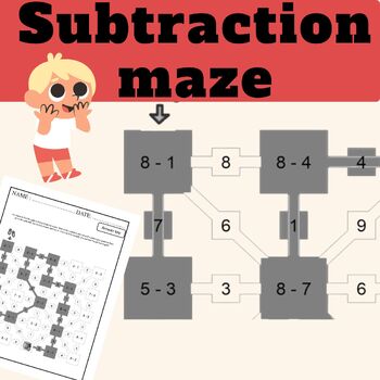 Preview of Subtracting Maze |Math Activities Worksheet | subtraction problems