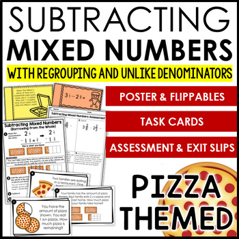 Preview of Subtracting Mixed Numbers with Regrouping - Pizza Theme