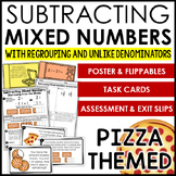 Subtracting Mixed Numbers with Regrouping - Pizza Theme
