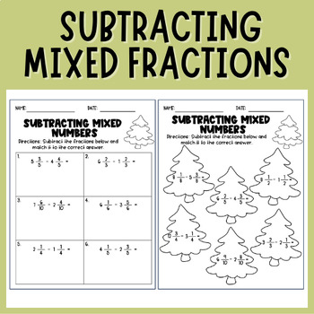 Preview of Subtracting Mixed Number with Like Denominators | Winter | Christmas | Fractions