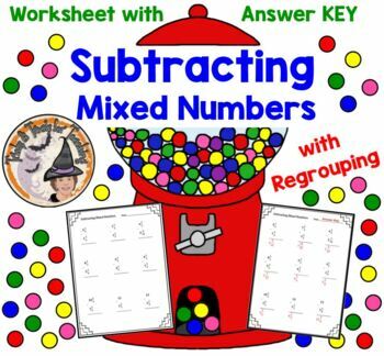 Preview of Subtracting Mixed Numbers Fractions with Regrouping Worksheet with Answer KEY