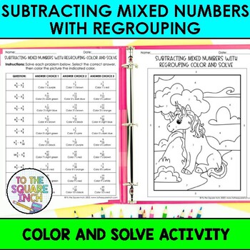 Preview of Subtracting Mixed Numbers with Regrouping Color & Solve Activity