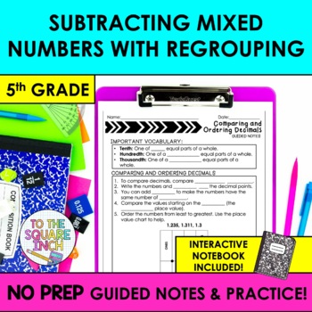 Preview of Subtracting Mixed Numbers with Regrouping Notes & Practice