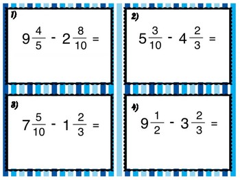 Preview of Subtracting Mixed Numbers with Regrouping Task Cards