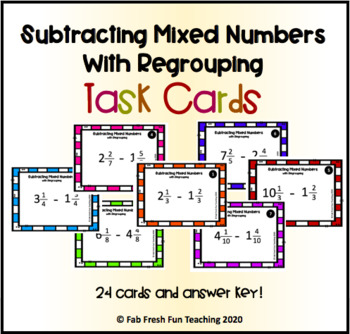 Preview of Subtracting Mixed Numbers with Regrouping Task Cards