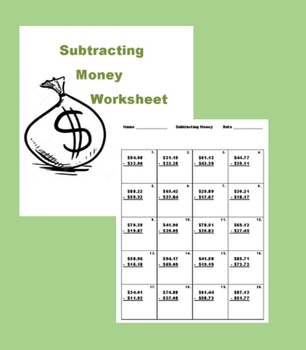 subtracting money worksheet by lend a helping hand tpt