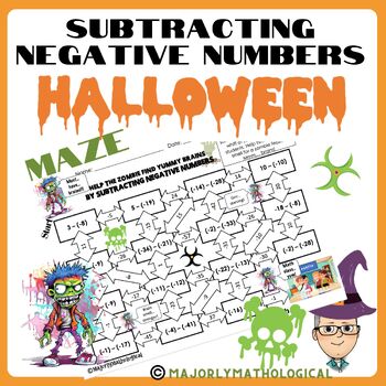 Preview of Subtracting Negative Numbers Halloween Maze - Zombie Theme