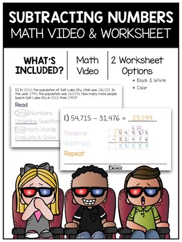 Preview of 4.NBT.4: Subtracting Numbers Math Video & Worksheet