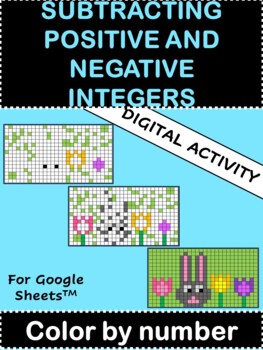 Preview of Subtracting Positive/Negative Integers DIGITAL Spring or Easter Color by Number