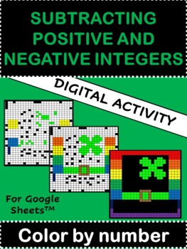 Preview of Subtracting Positive/Negative Integers DIGITAL St. Patrick's Day Color by Number