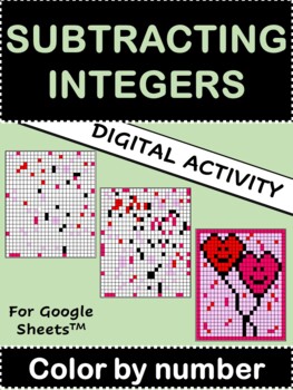 Preview of Subtracting Positive and Negative Integers DIGITAL Valentine's Color by Number