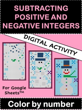 Preview of Subtracting Positive and Negative Integers DIGITAL Winter Color by Number
