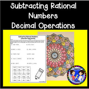 Preview of Subtracting Rational Numbers Decimal Operations Coloring Sheet with TPT Digital