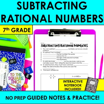 Preview of Subtracting Rational Numbers Notes & Practice | + Interactive Notebook Pages