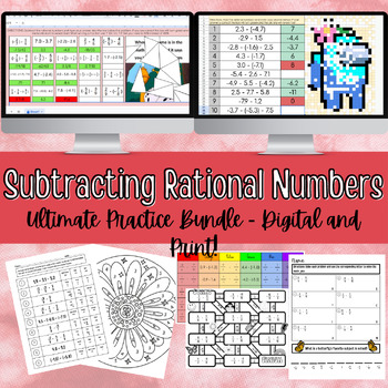 Preview of Subtracting Rational Numbers - Ultimate Practice Bundle! - Digital & Print!