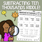 Subtracting Ten Thousands Fall Riddle Worksheet