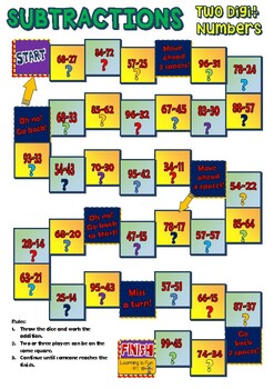 Preview of Subtracting Two 2 Digit Numbers – Board Game