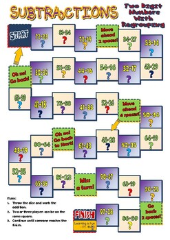Preview of Subtracting Two 2 Digit Numbers with Regrouping/Borrowing – Board Game