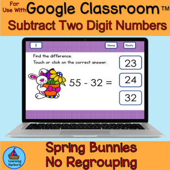 Preview of Subtract 2 Digit Numbers Spring Easter Bunny for Google Classroom™