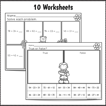 Double Digit Subtraction Without Regrouping Worksheets by First Grade First
