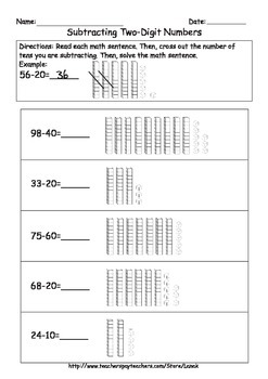 Subtracting Two-Digit Numbers with Models by LanaK | TpT