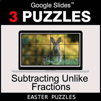 Preview of Subtracting Unlike Fractions - Google Slides - Easter Puzzles