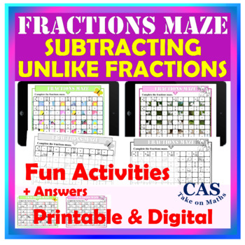 Preview of Subtracting Unlike Fractions Maze ~ Printable & Digital Activity