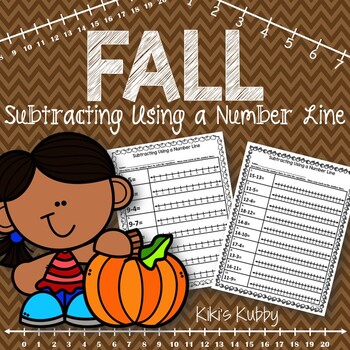 Preview of Subtracting Using a Number Line: Fall Theme
