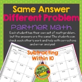 Subtracting Within 10 Partner Activity / Same Answer - Dif