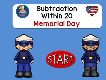 Preview of Subtracting Within 20 Memorial Day Self -Correcting Interactive Game