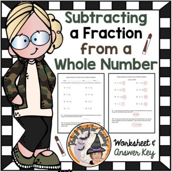 Preview of Subtracting a Fraction from Whole Number Worksheet with Answer KEY
