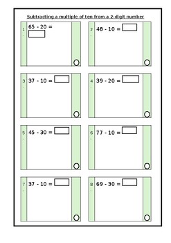 Preview of Subtracting a multiple of 10 from a 2 digit number. Subtraction.