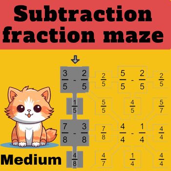 Preview of Subtracting fractions maze | unlike denominators |math game | fun game | Medium