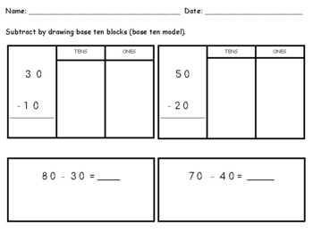 1.NBT.6 Subtracting multiples of 10 by Teaching Primary Hearts | TPT