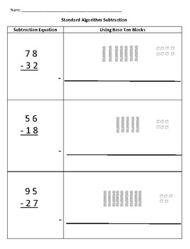 Subtracting with Base Ten Blocks (2 digit and 3 digit #'s) | TpT