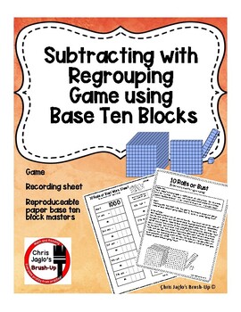 Preview of Subtracting with Regrouping Game Using Base Ten Block Pictures