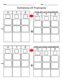 Preview of Subtracting with Regrouping Graphic Organizer