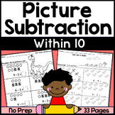 Subtracting with Pictures Subtract from 10 or Less Workshe