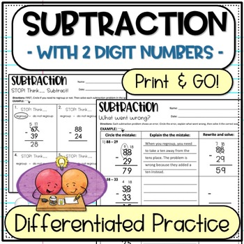 Preview of Subtracting within 100 with and without regrouping | 2-Digit Numbers | Grade 2