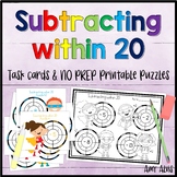 Subtracting within 20 Task Cards & NO PREP Printable Puzzles