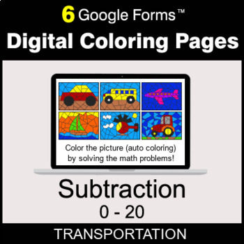 Preview of Subtraction 0-20 - Digital Coloring Pages | Google Forms
